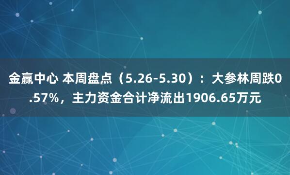 金赢中心 本周盘点（5.26-5.30）：大参林周跌0.57%，主力资金合计净流出1906.65万元